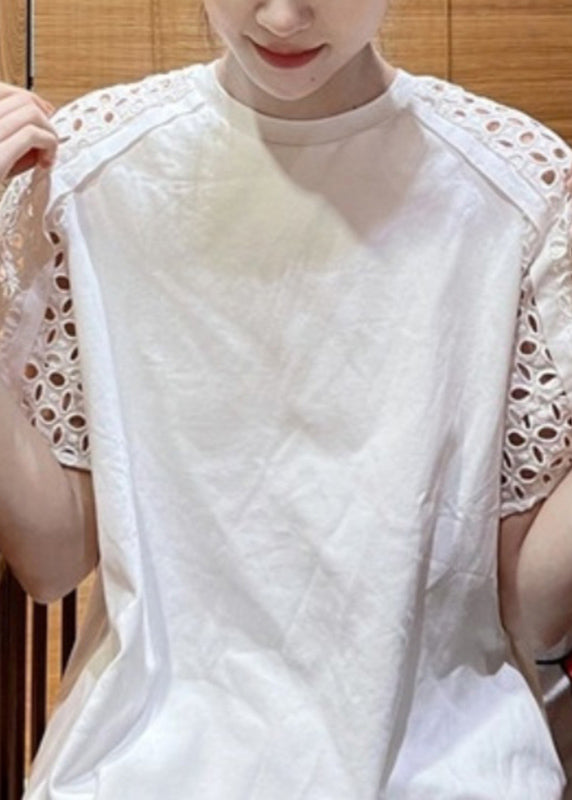 Chic White O-Neck Hollow Out T Shirt Short Sleeve TT1040 shopify