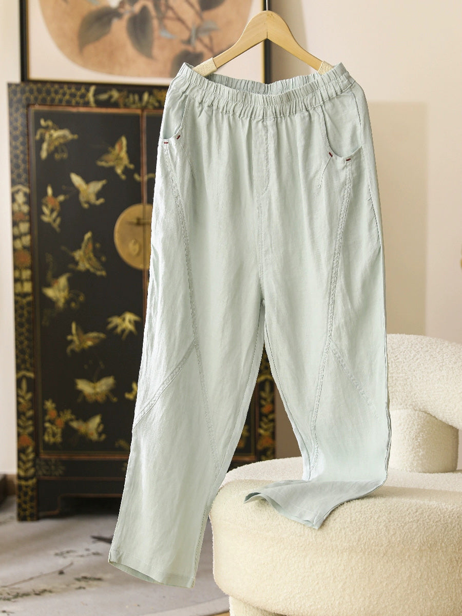 Women Summer Casual Solid Thin Ramie Harem Pants CX051 BUYKUD