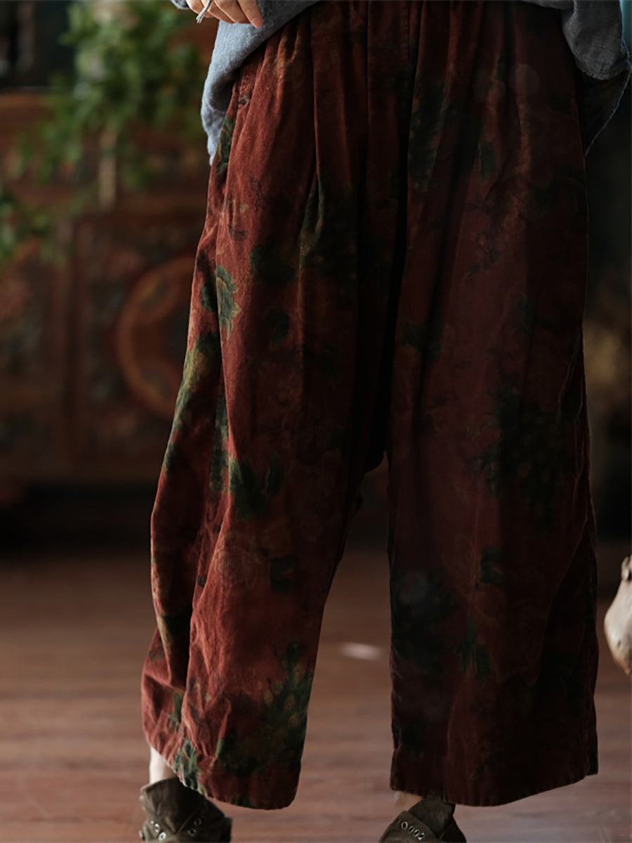 Women Autumn Retro Flower Cotton Wide-leg Pants AS1024 JSHY