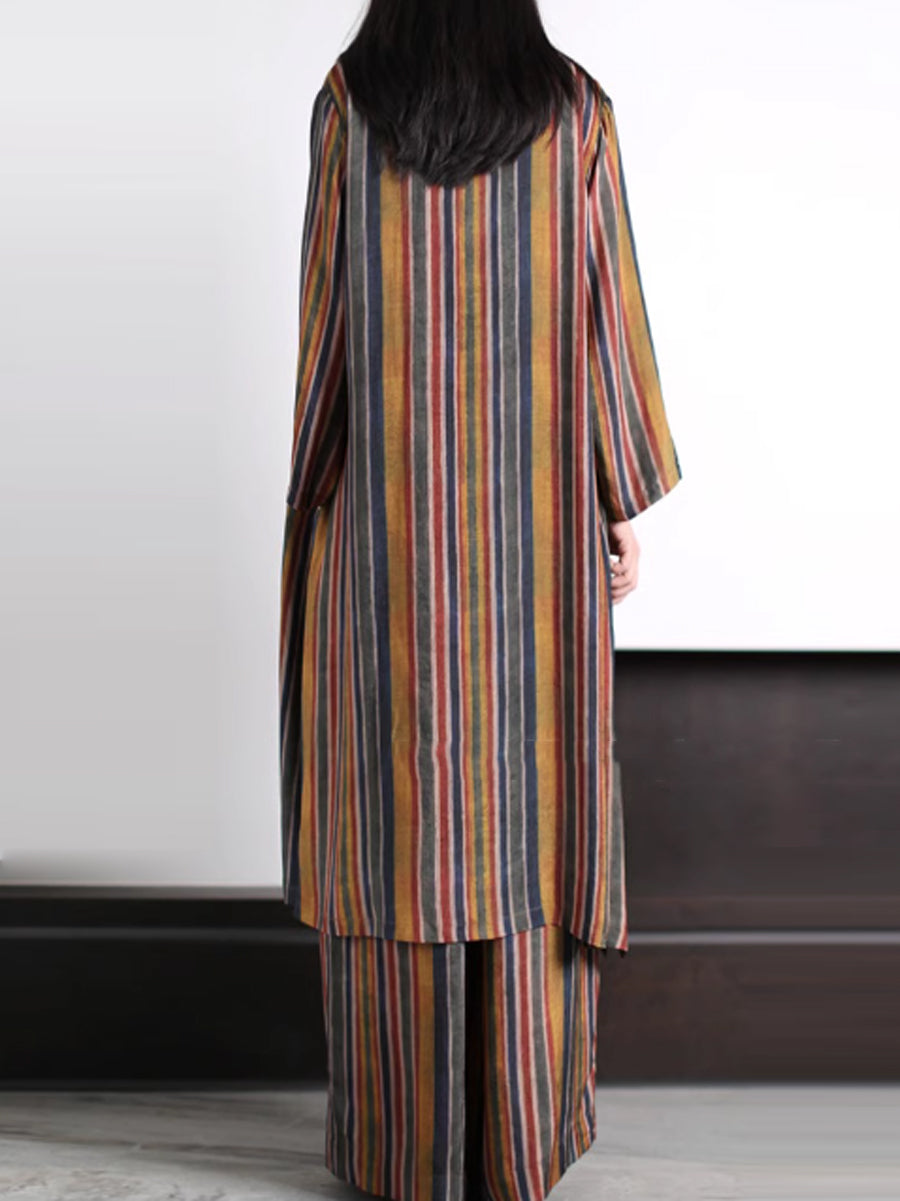 Plus Size Women Vintage Stripe Loose Long Shirt+Pants XX1029 Ada Fashion
