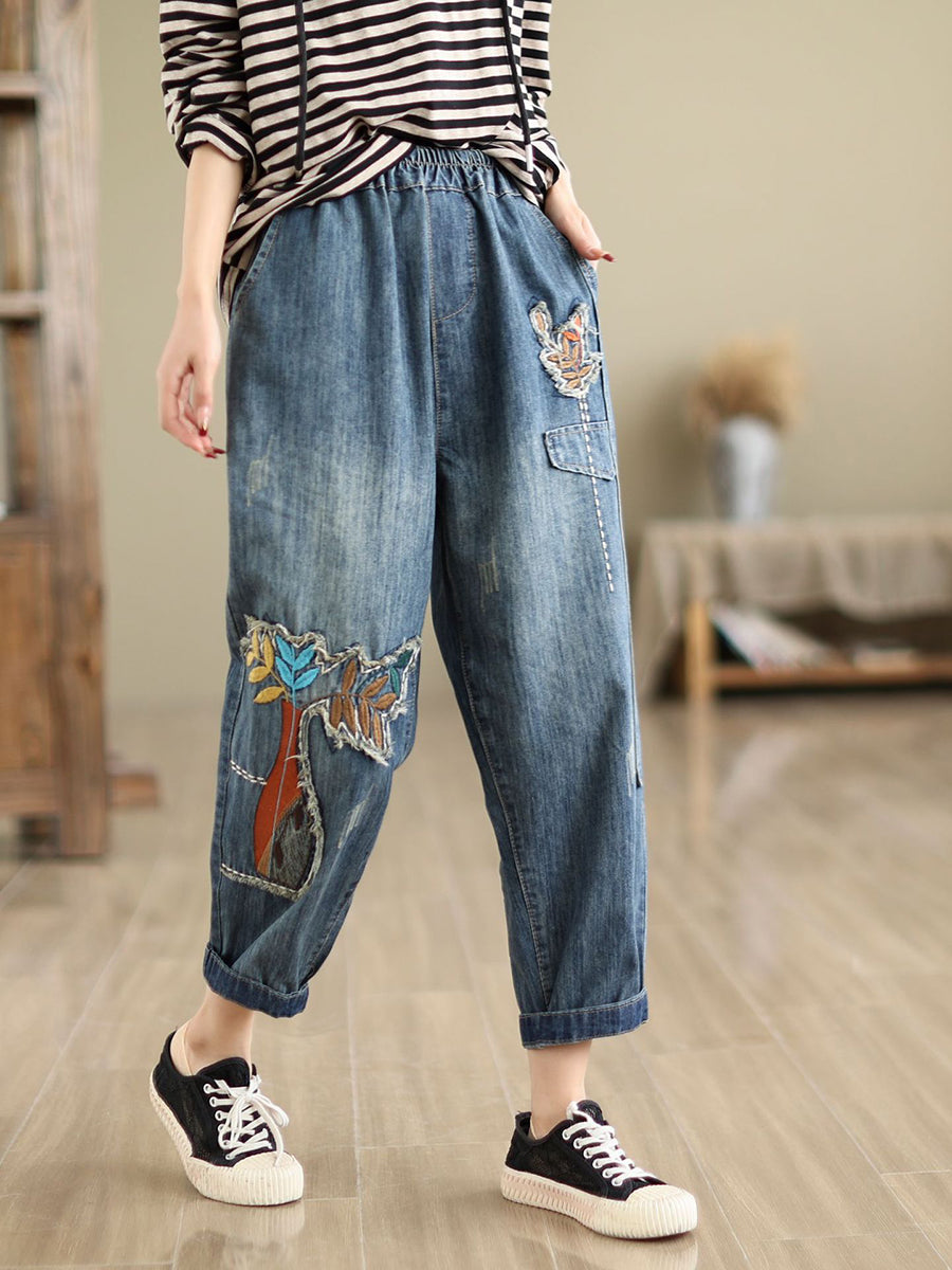 Women Summer Patch Spliced Denim Harem Pants CV1044 Ada Fashion