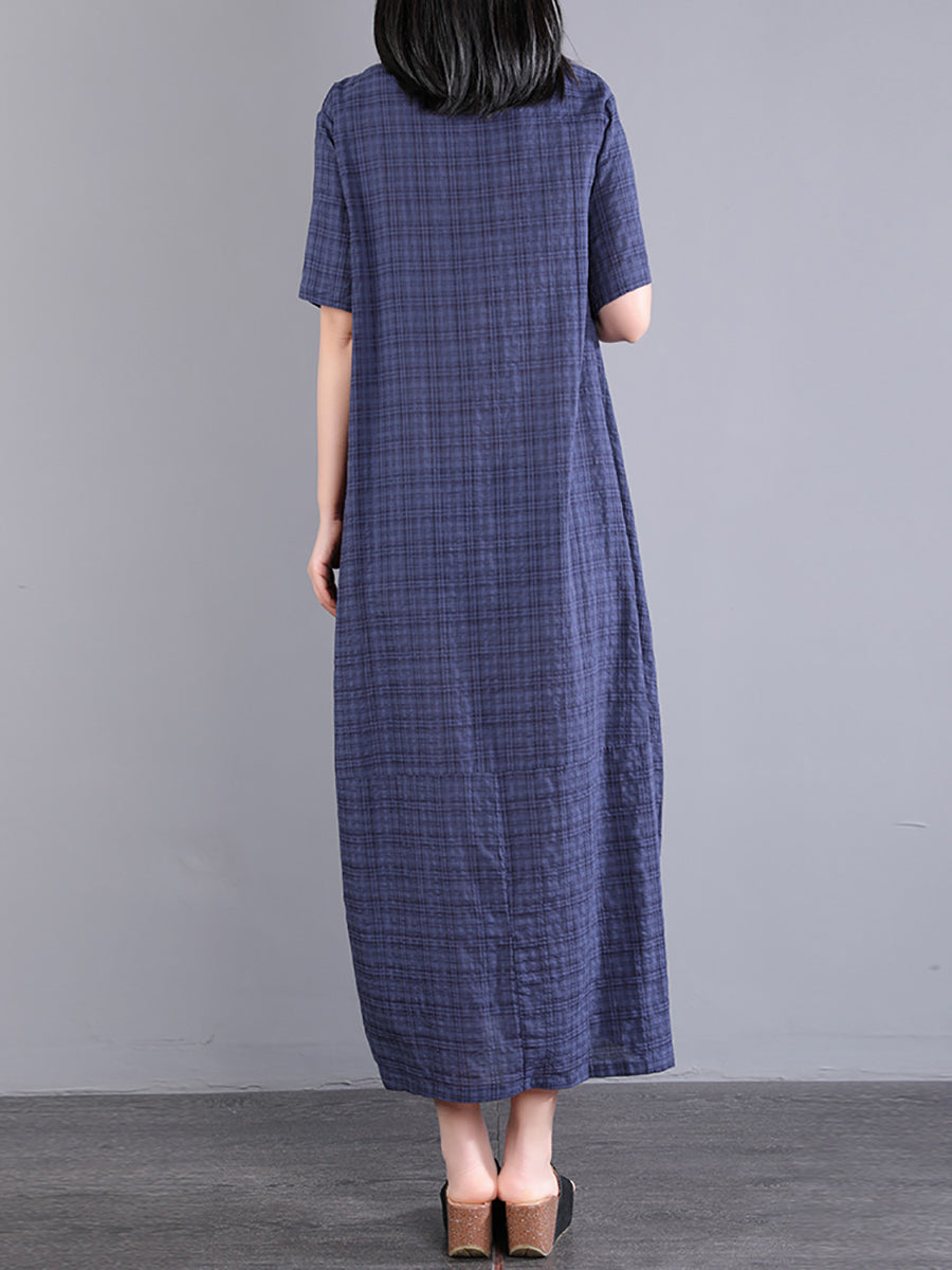 Plus Size Women Summer Artsy Plaid Loose Dress KL1026 Ada Fashion