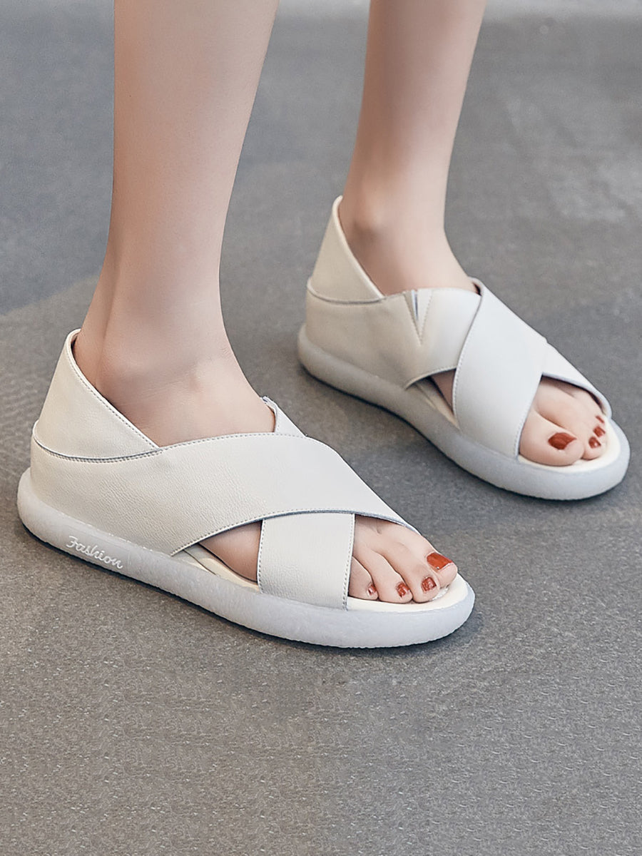 Women Summer Casual Leather Low Heel Sandals ZZ1001 Ada Fashion