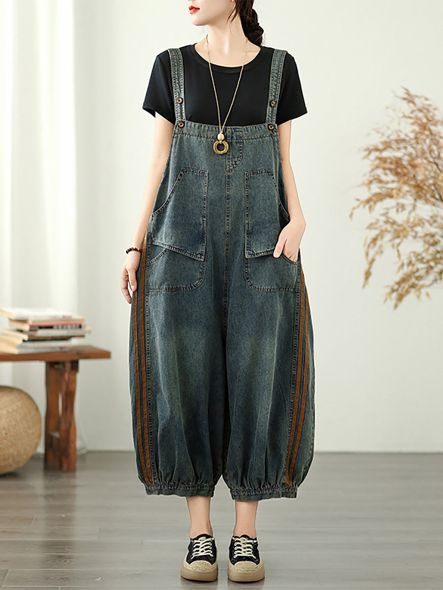 Jumpsuits Summer Worn Stripe Denim Women Loose FashionChic
