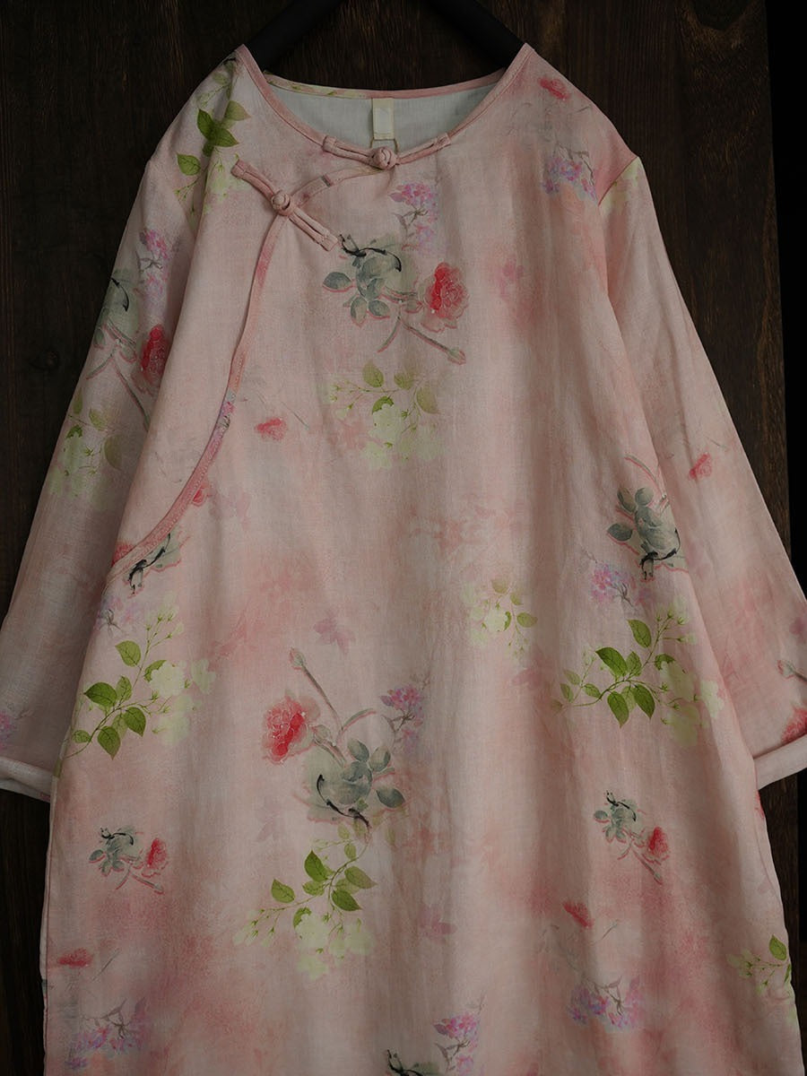 Women Artsy Floral Summer Ramie Dual-Layer Dress PA1014 Ada Fashion