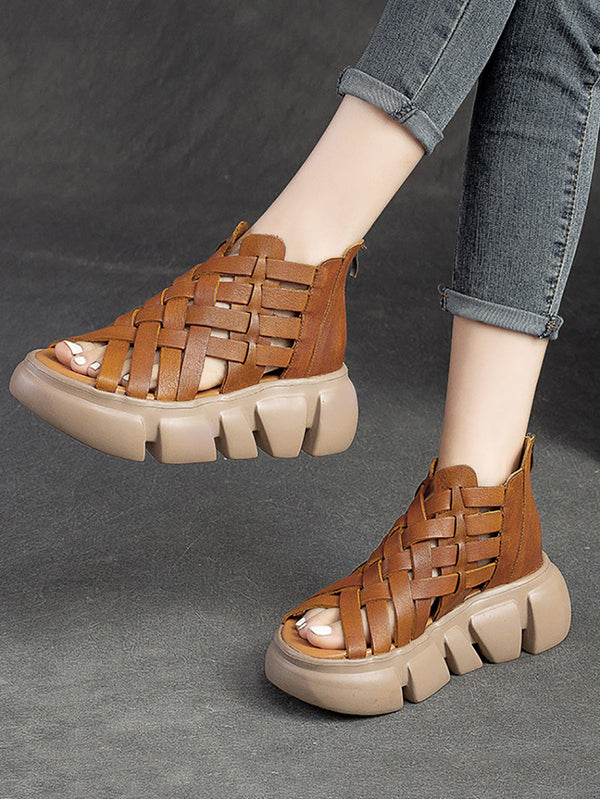 Women Summer Leather Weave Platform Sandals AS1016 Ada Fashion