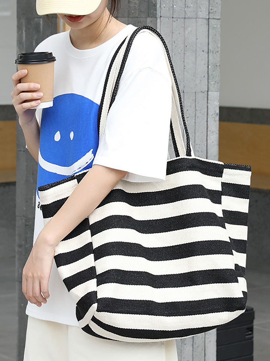 Women Casual Stripe Canvas Large Capacity Shoulder Bag CX044 LCPJ