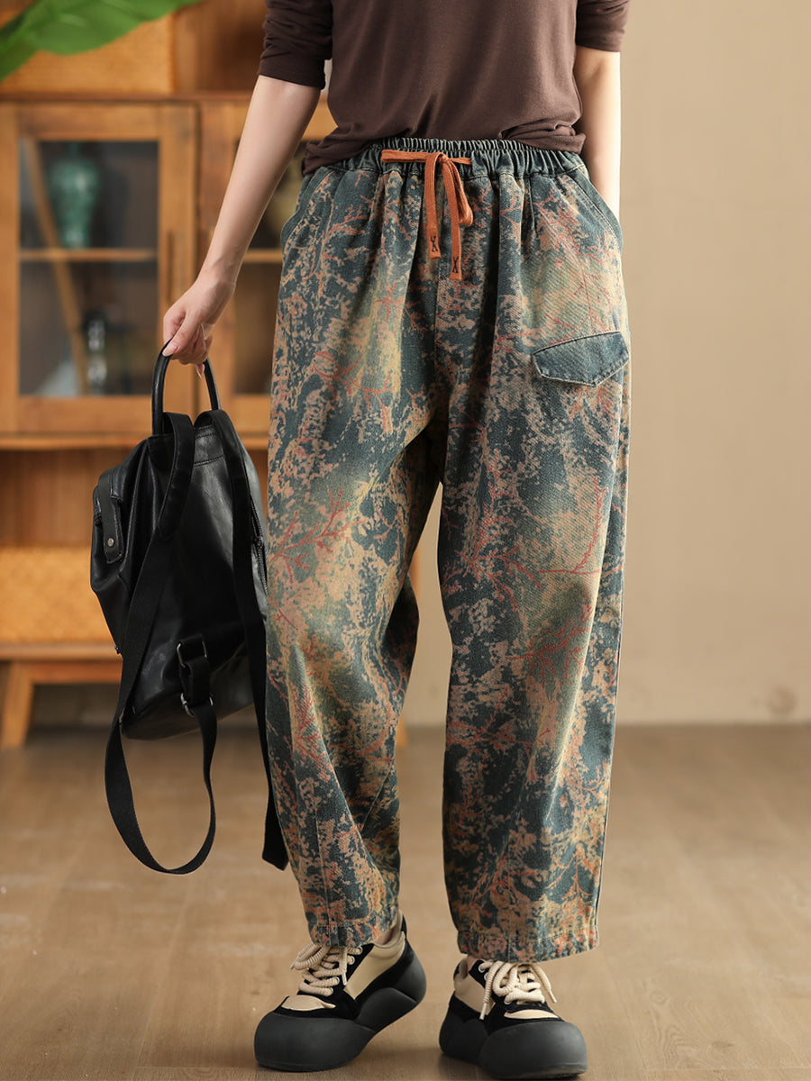 Women Casual Tie-dye Autumn Strap Denim Harem Pants AI1028 YYMY