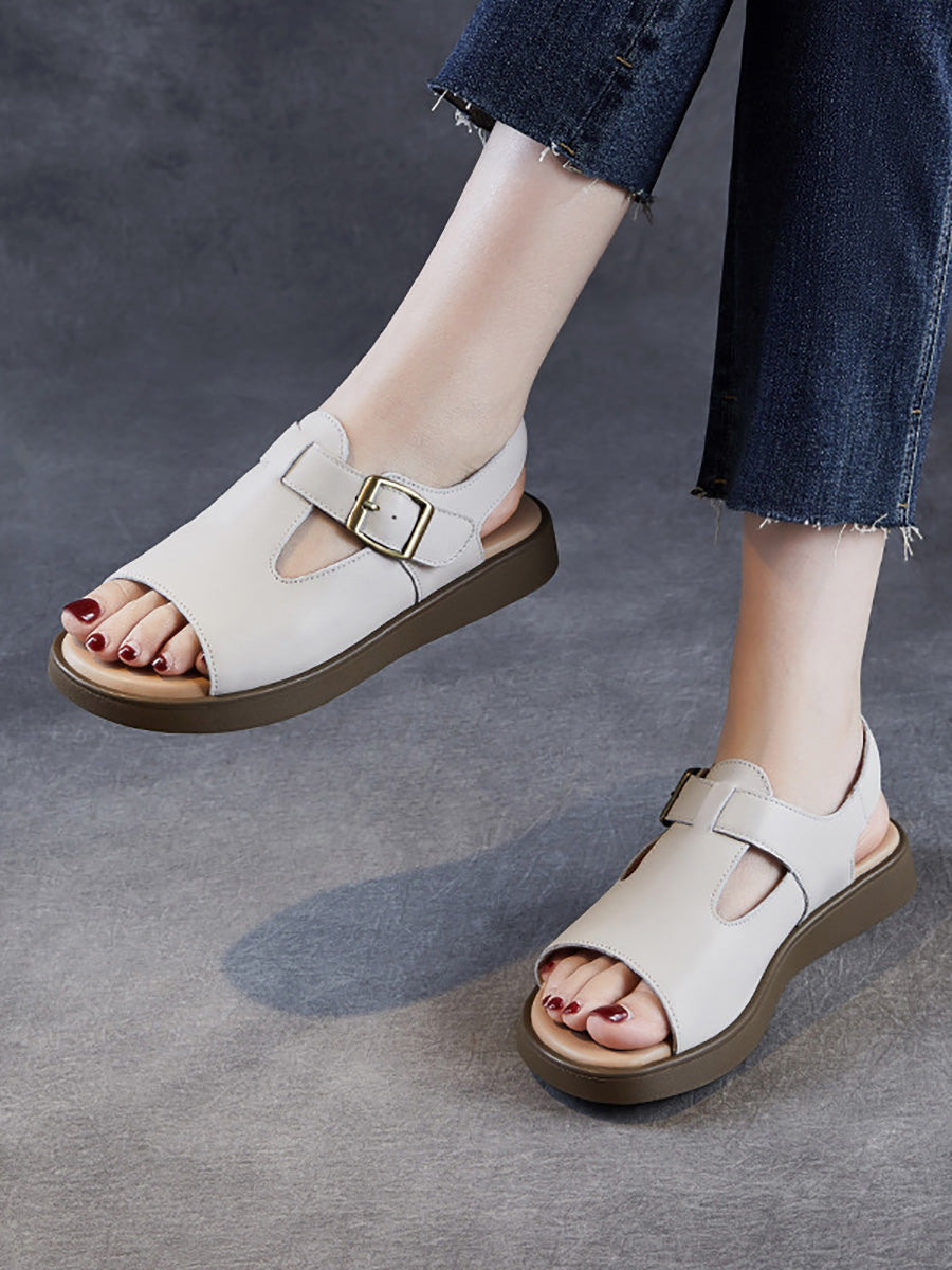 Women Soft Toe Leather Sandals Summer Open FashionChic