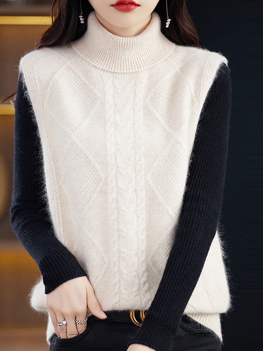 Women Casual Wool Turtleneck Twist Knit Vest AV1033 Genistyle Shop
