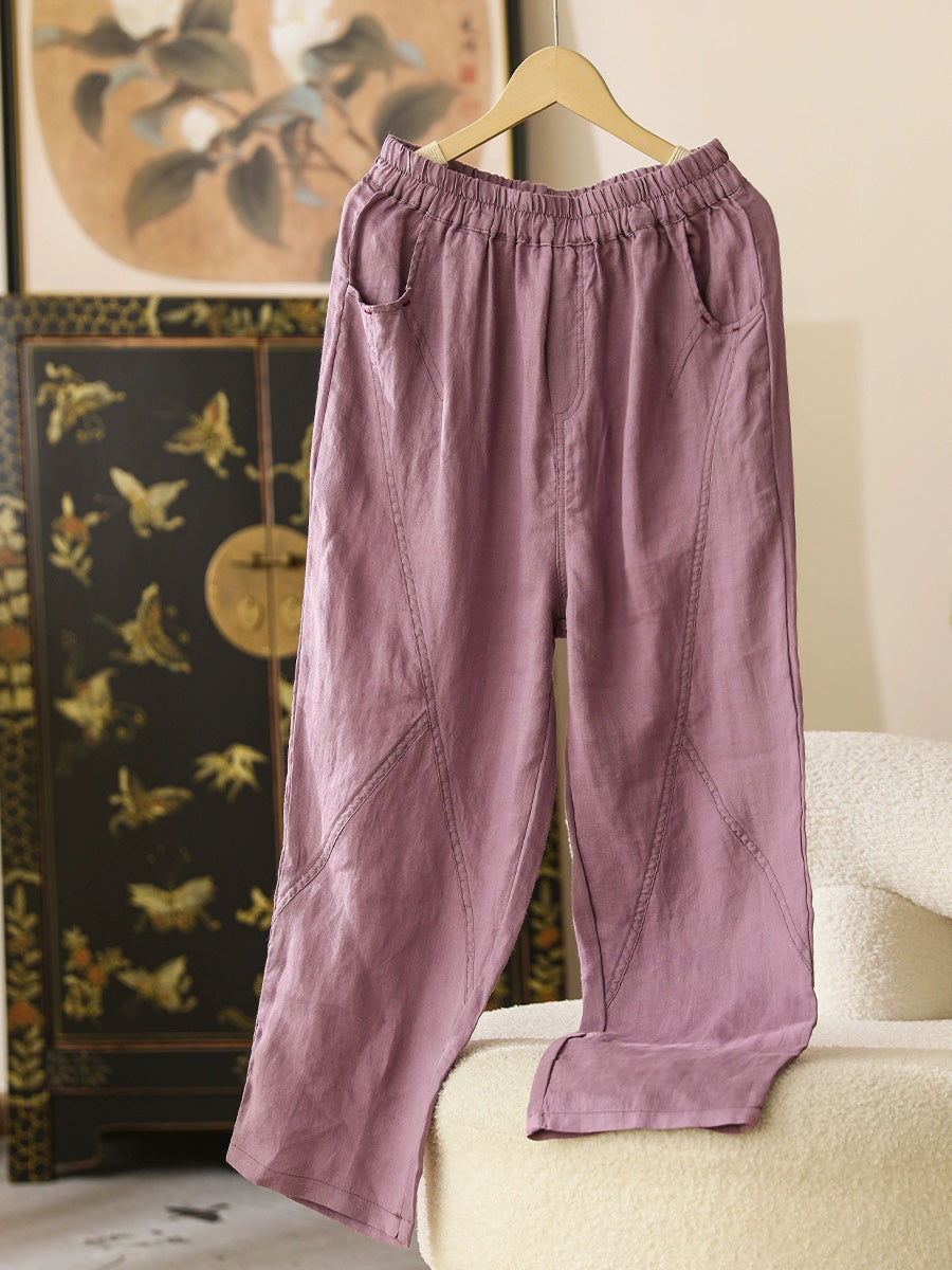Women Summer Casual Solid Thin Ramie Harem Pants CX051 BUYKUD