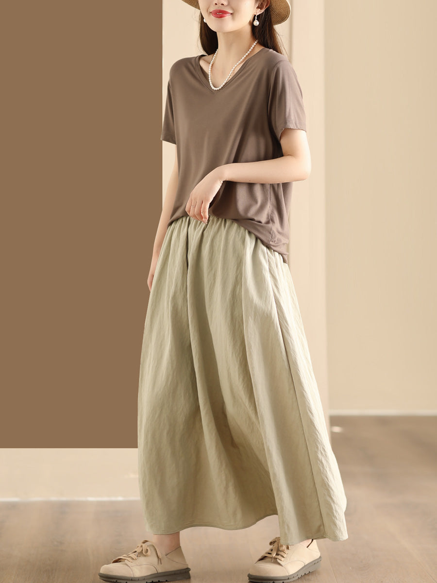 Women Summer Casual Solid Cotton A-shape Skirt KL1014 Ada Fashion