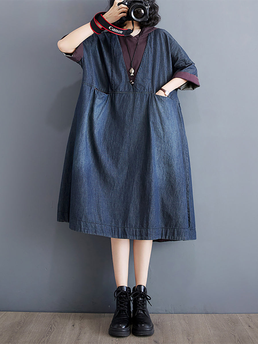 Women Summer Casual Spliced Denim Hooded Dress WE1034 Ada Fashion