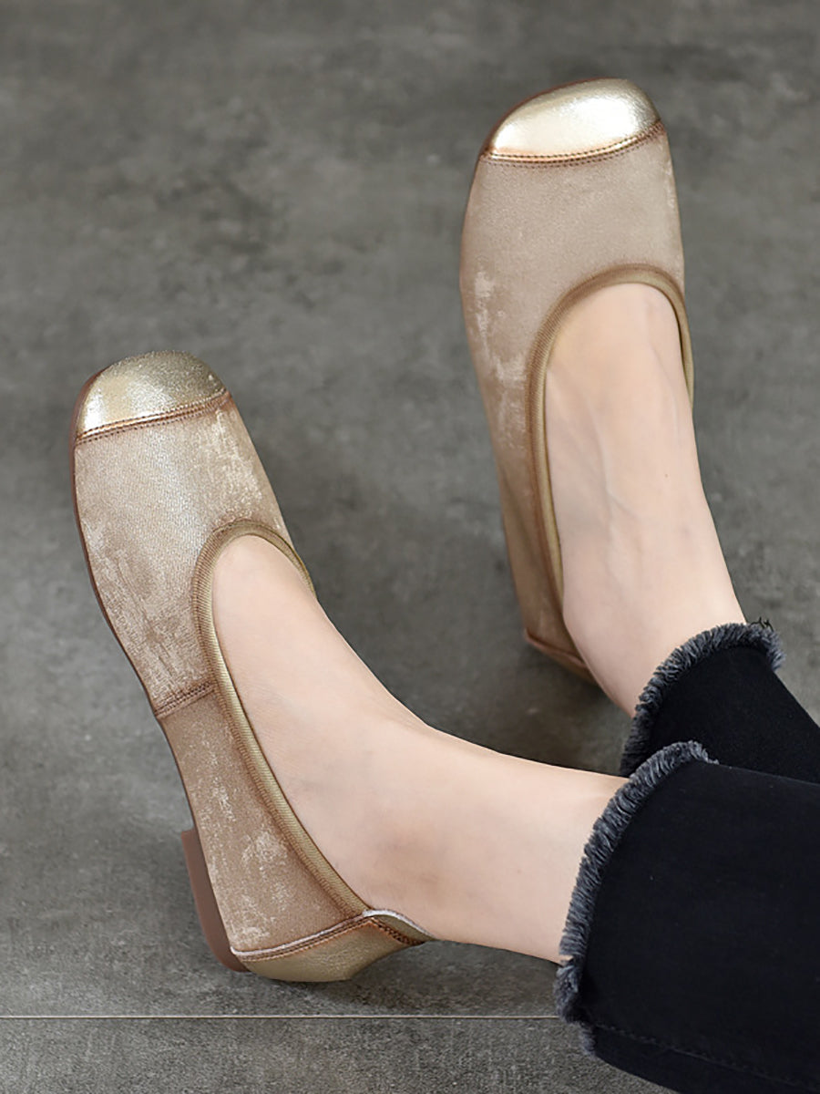 Women Elegant Summer Colorblock Cowhide Flat Shoes KL1022 Ada Fashion