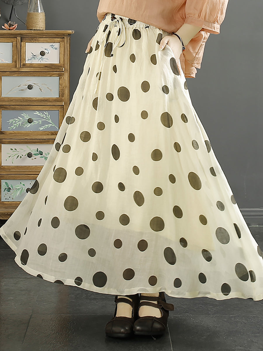 Women Vintage Leaf Flower Ramie Loose Skirt SC1042 Ada Fashion