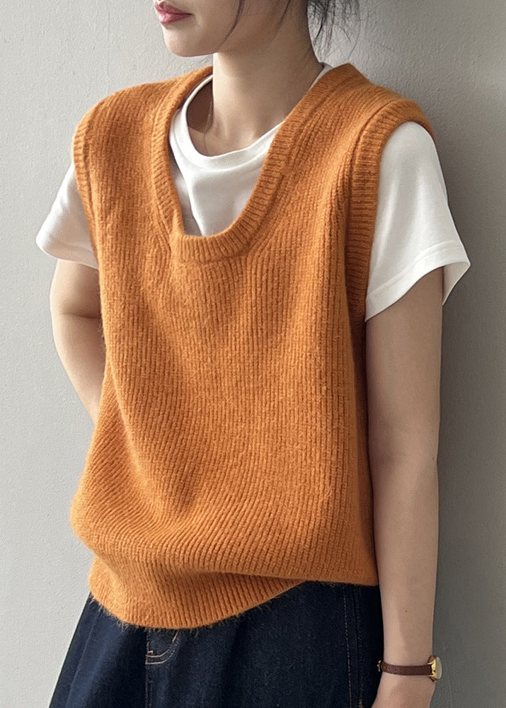2024 Simple Versatile Green U Neck Knitted Vest Autumn WD016 HS-VTP241103