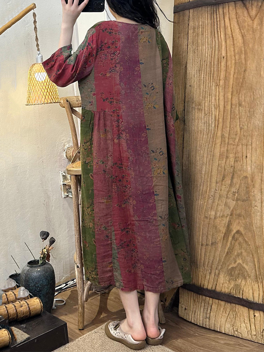 Plus Size Women Summer Vintage Spliced Buckle Cotton Dress OP1057 BK