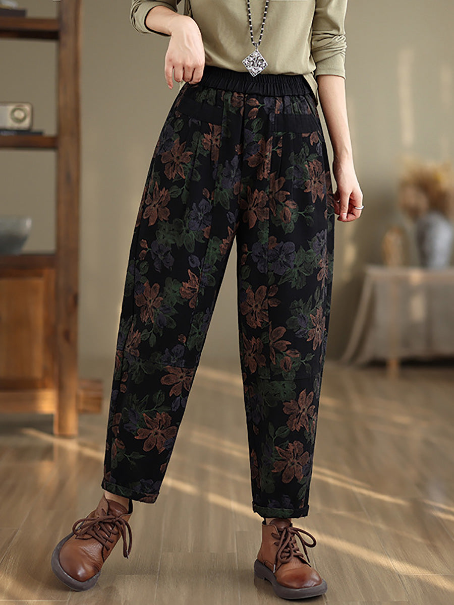 Women Autumn Vintage Flower Cotton Harem Pants AI1038 BUYKUD