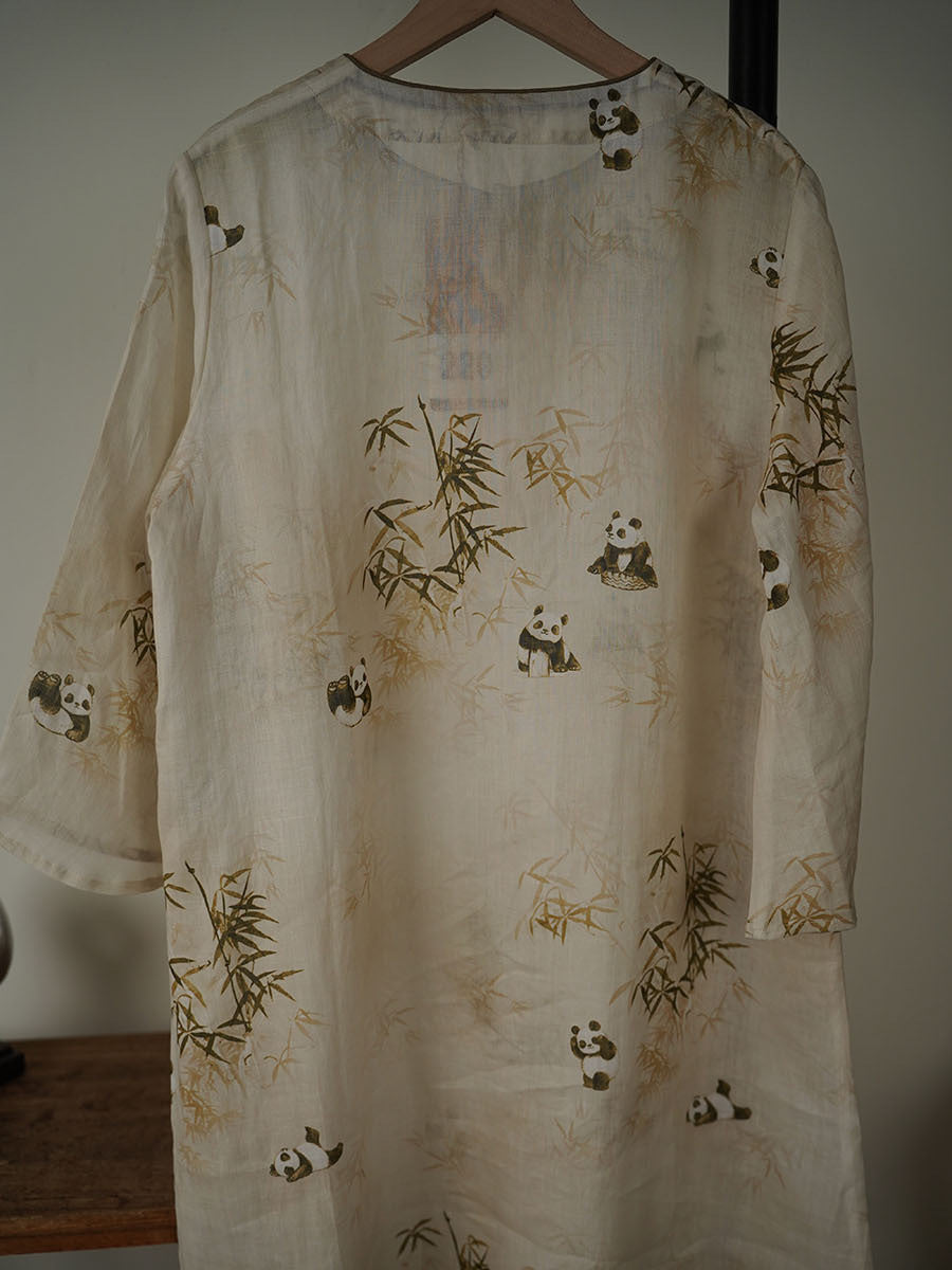 Women Ethnic Summer Bamboo Panda Print Linen Dress XX1055 Ada Fashion