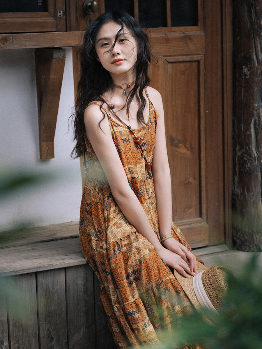 Plus Size Women Summer Vintage Spliced Loose Vest Dress QW1030 Ada Fashion