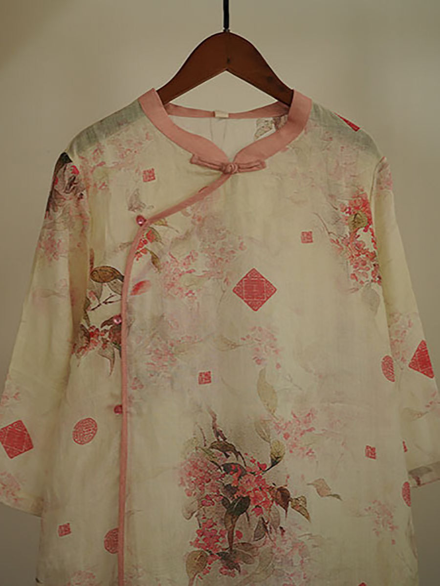 Women Artsy Floral Vintage Ramie Robe Dress XX1025 Ada Fashion