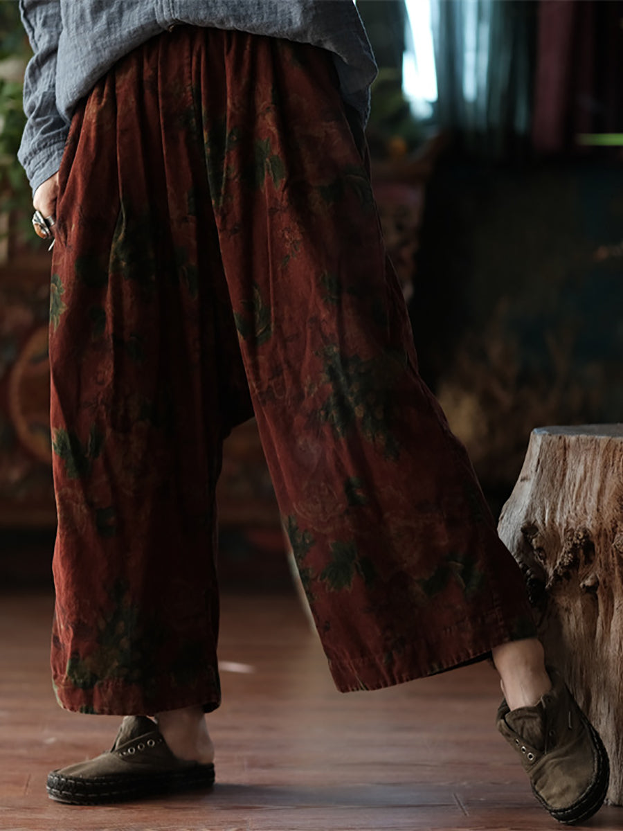 Women Autumn Retro Flower Cotton Wide-leg Pants AS1024 JSHY