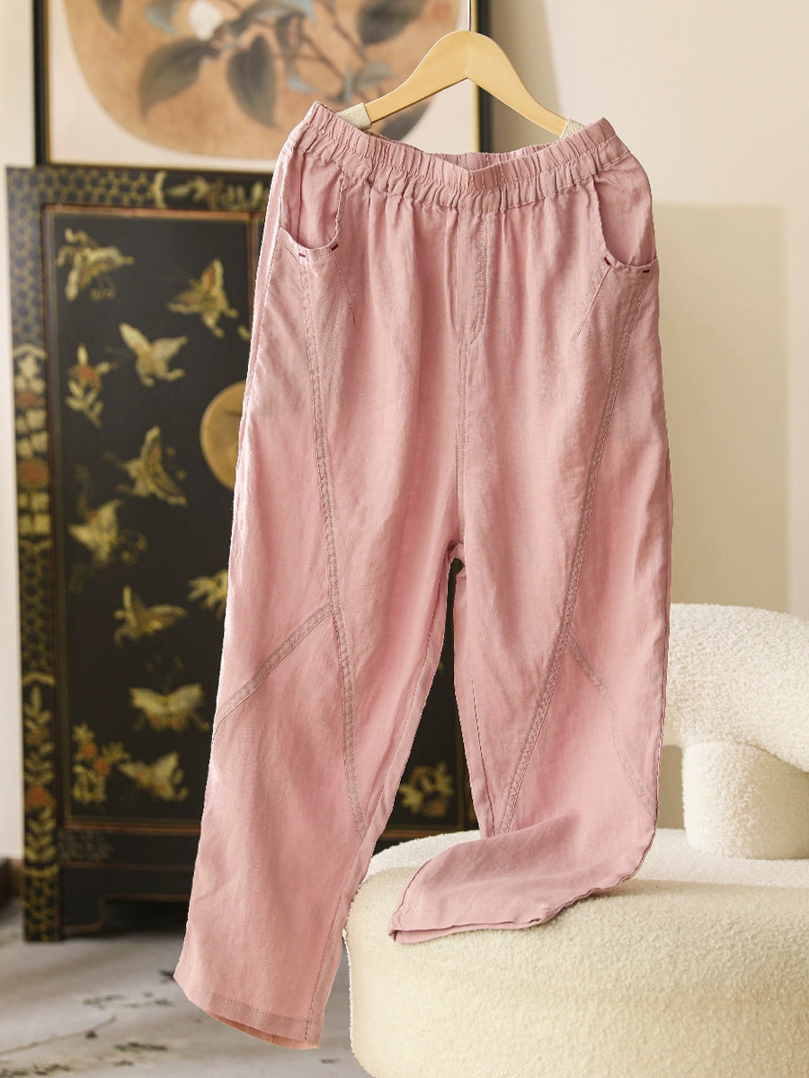 Women Summer Casual Solid Thin Ramie Harem Pants CX051 BUYKUD