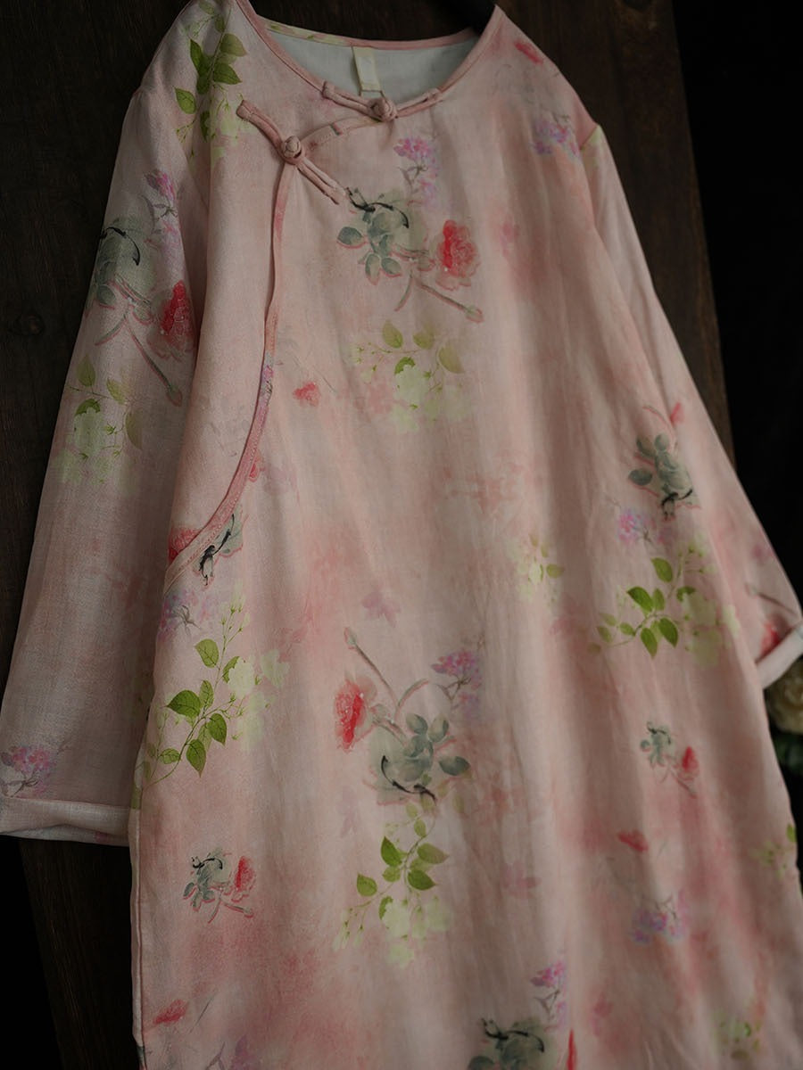 Women Artsy Floral Summer Ramie Dual-Layer Dress PA1014 Ada Fashion