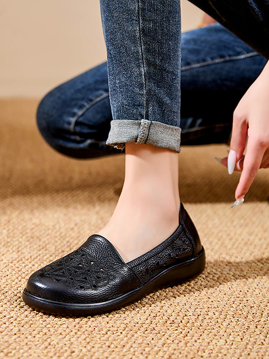 Leather Mid Shoes Flower Summer Women Soft Heel FashionChic