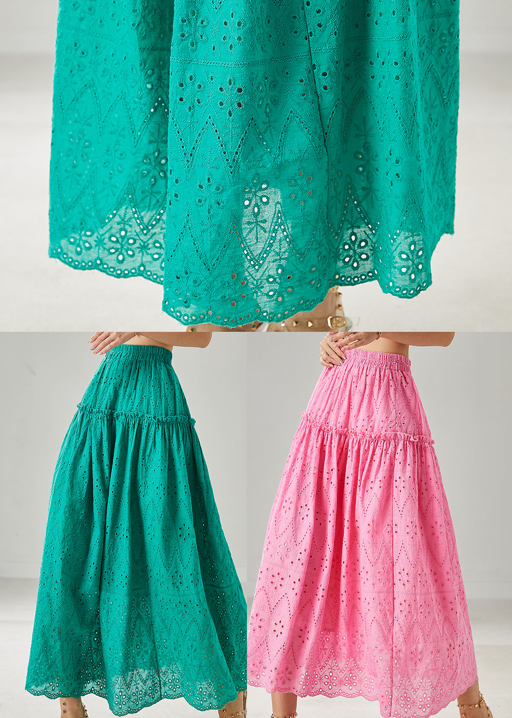 Fine Rose Ruffled Hollow Out Cotton Skirt Summer AZ1046 shopify