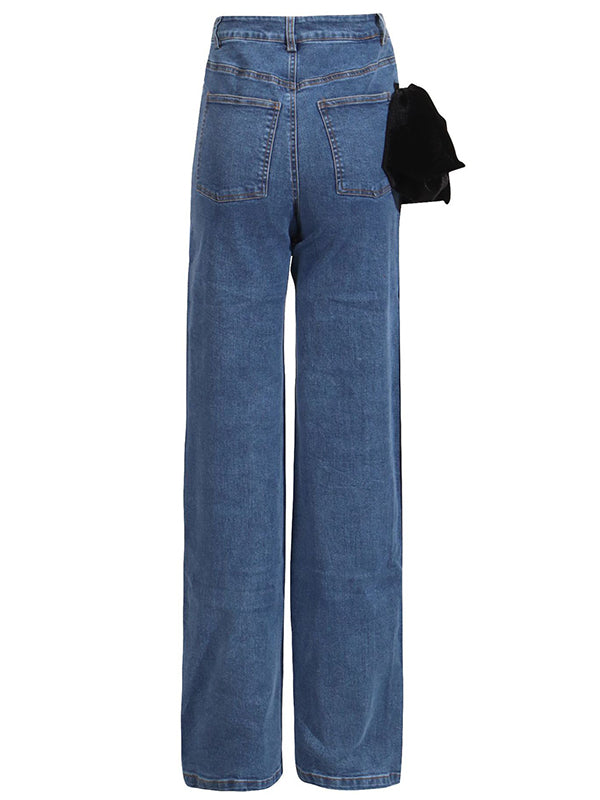 Red Chic Tied Straight Jeans High Waist Buttoned FashionChic