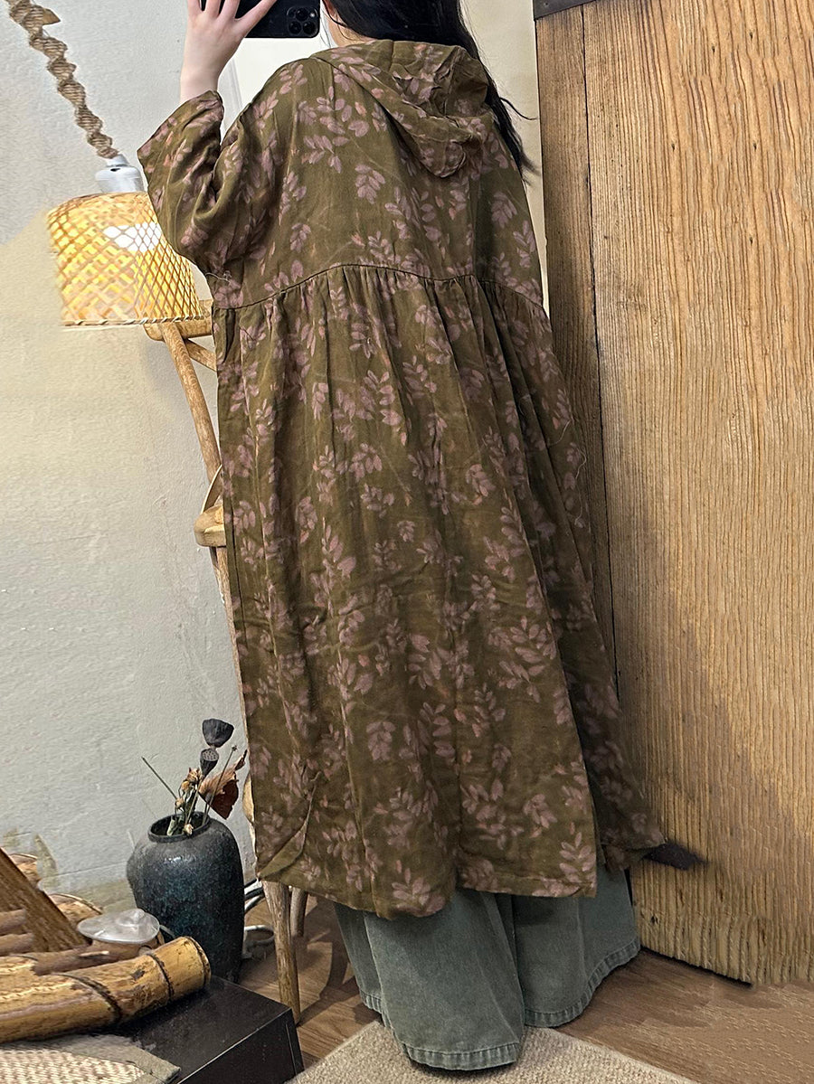 Women Summer Artsy Flower Cotton Hooded Dress II1034 BUYKUD