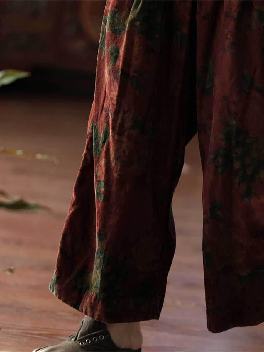 Women Autumn Retro Flower Cotton Wide-leg Pants AS1024 JSHY