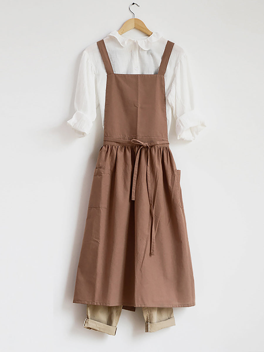 Women Casual Solid Summer Cotton Apron Dress KL1041 Ada Fashion