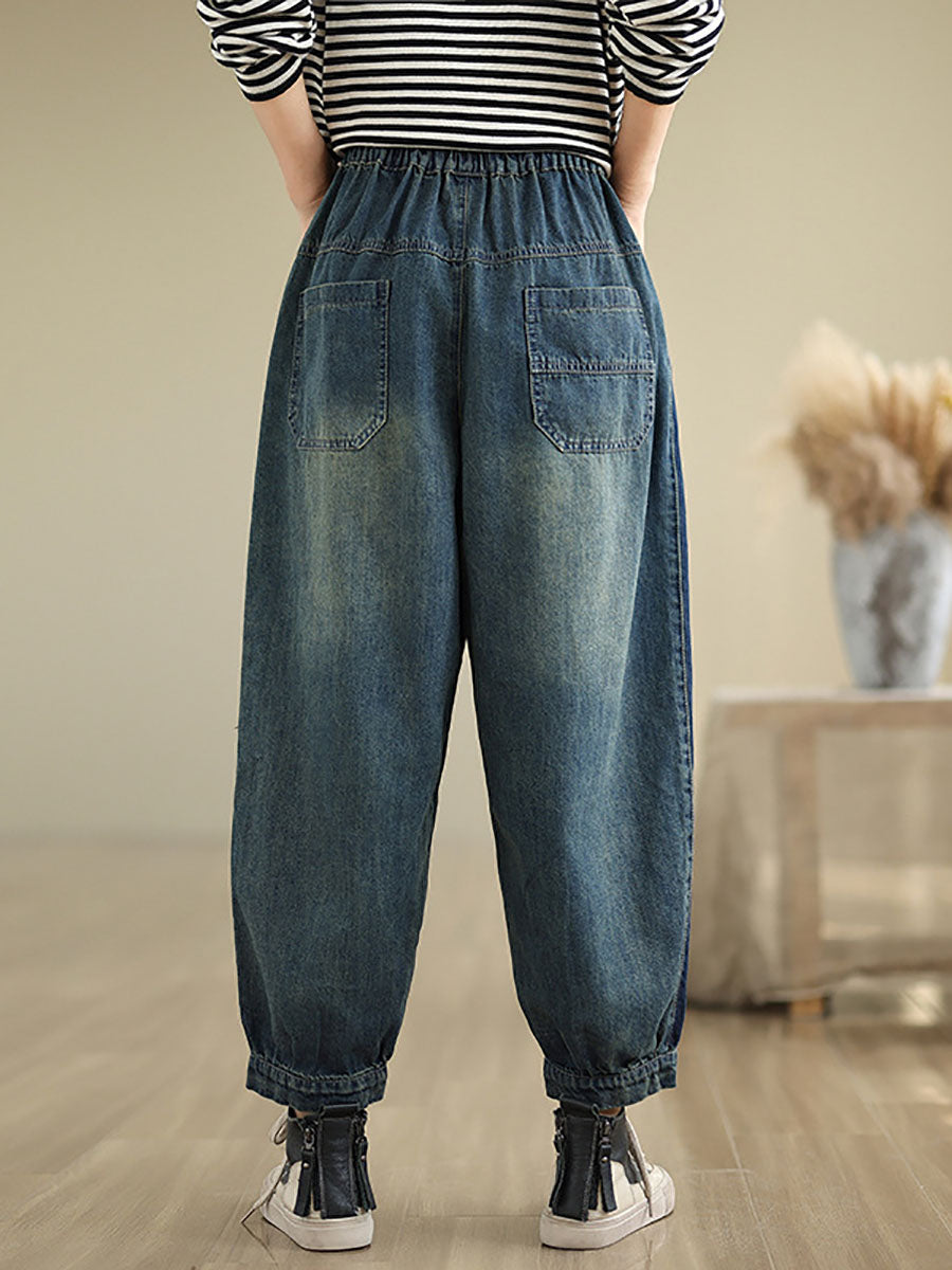 Women Casual Pockets Washed Denim Harem Pants AT1003 ZMFS