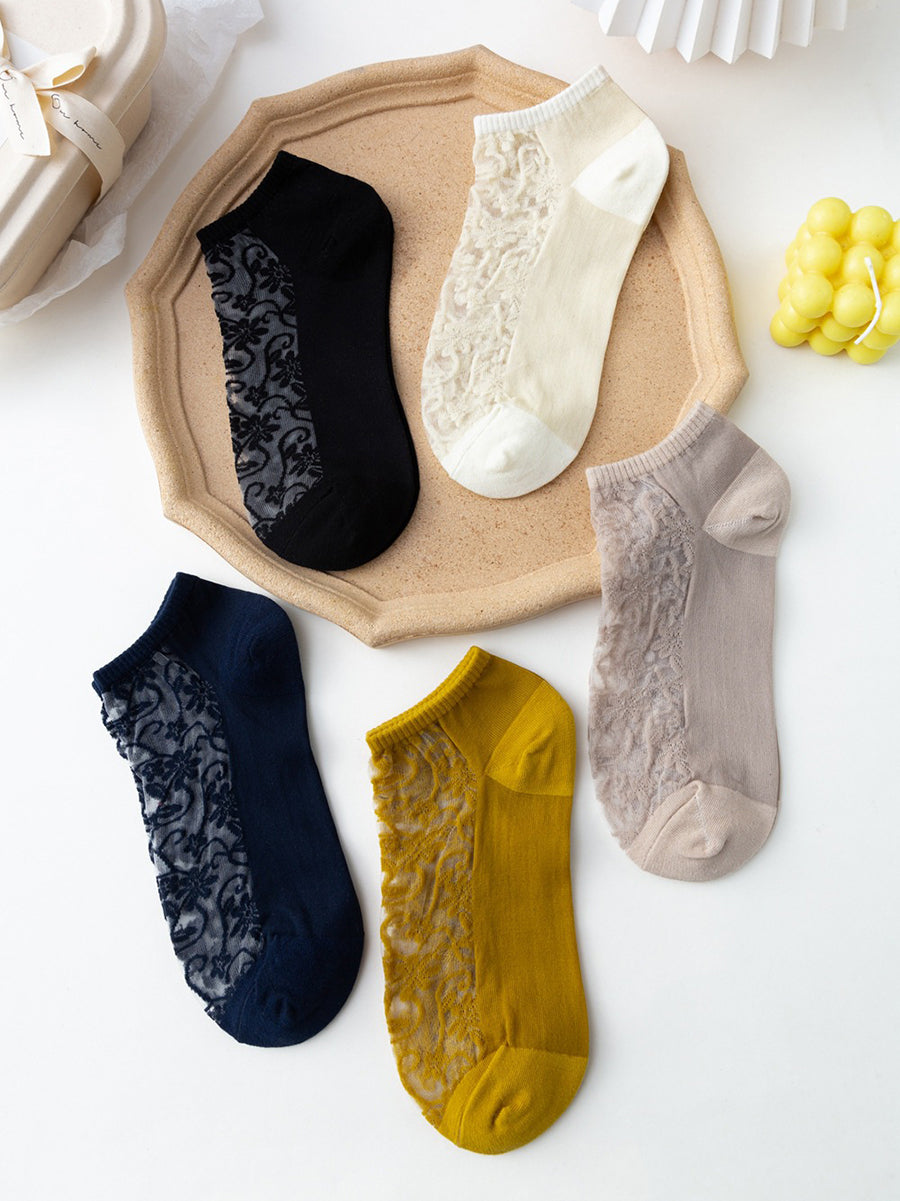 5 Pairs Women Flower Jacquard Summer Socks AA1026 Ada Fashion