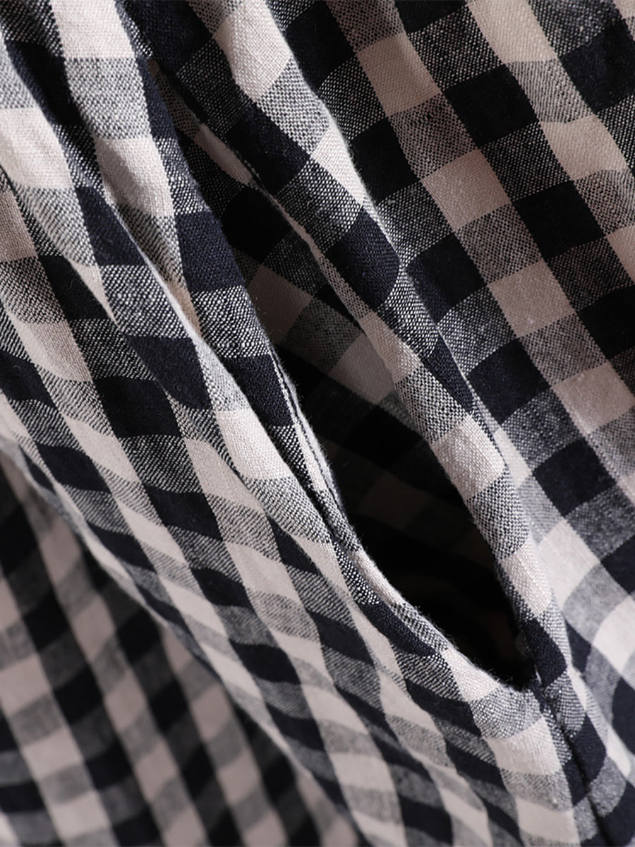 Plus Size Women Casual Plaid Summer Cotton Linen Dress SC1061 Ada Fashion