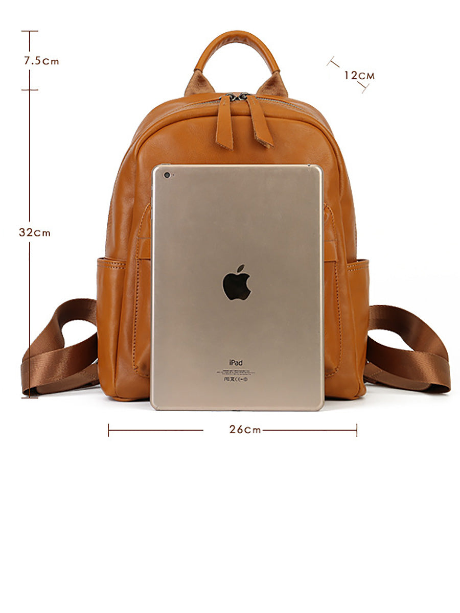Women Casual Soft Leather Pure Color Backpack AK1044 Genistyle Shop