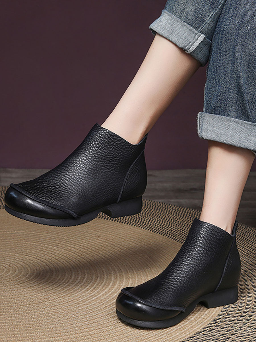 Women Elegant Solid Leather Spliced Low Heel Boots WG025 HWJPJ