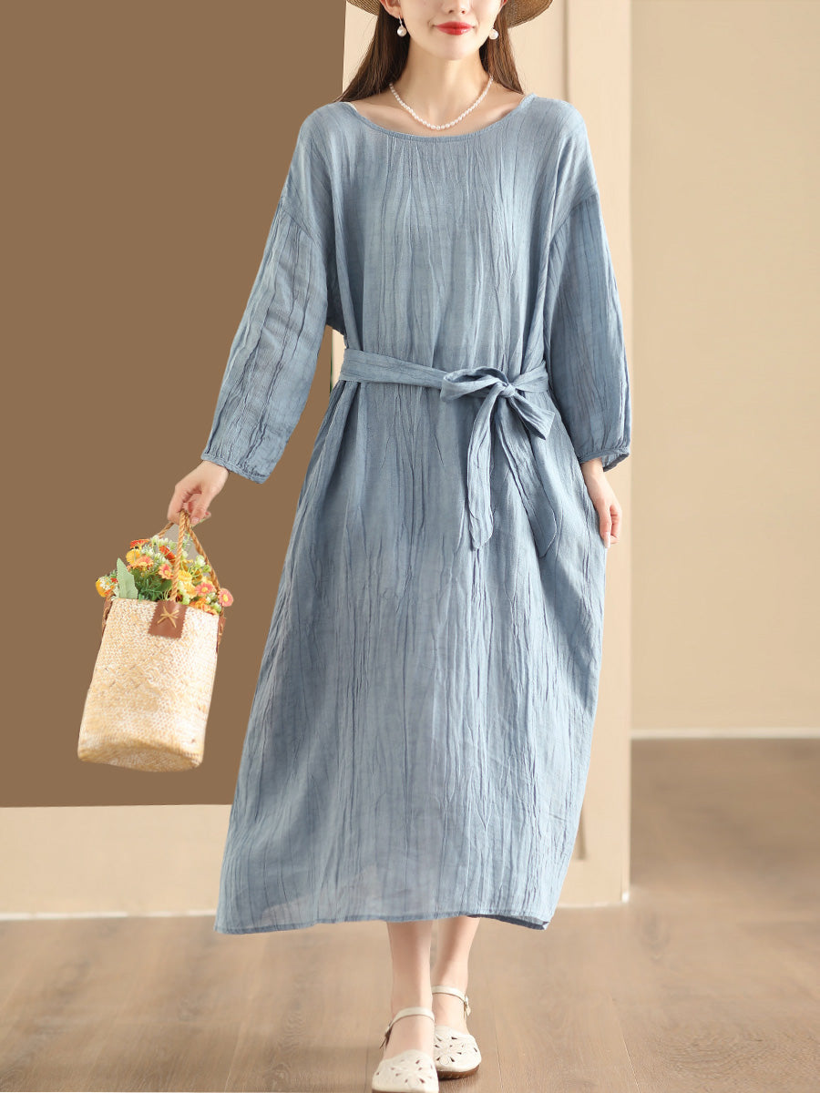 Women Summer Artsy Solid Strap Ramie Dress QW1014 Ada Fashion