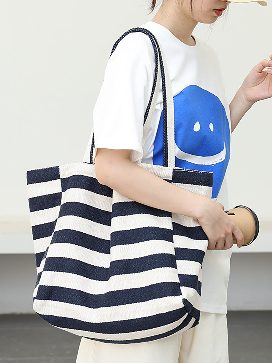 Women Casual Stripe Canvas Large Capacity Shoulder Bag CX044 LCPJ