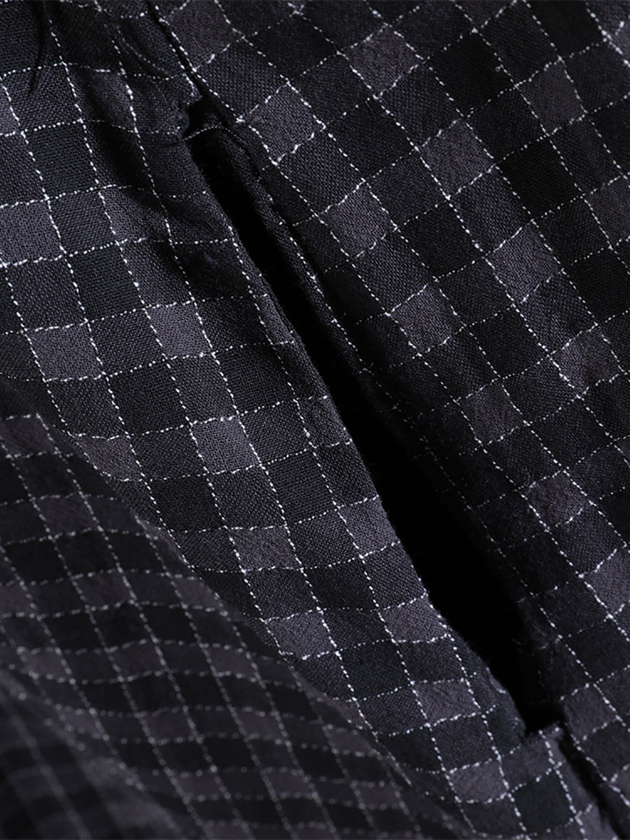 Plus Size Women Artsy Plaid Cotton Linen Dress KL1021 Ada Fashion