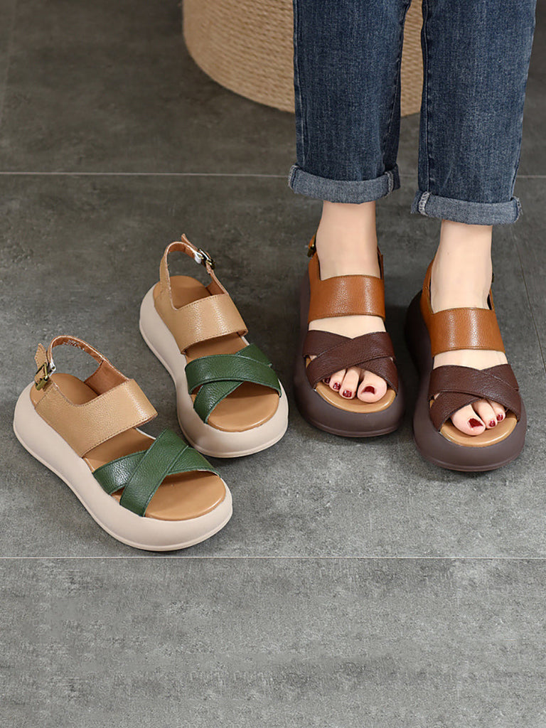 Women Summer Colorblock Leather Platform Sandal TY1048 Ada Fashion