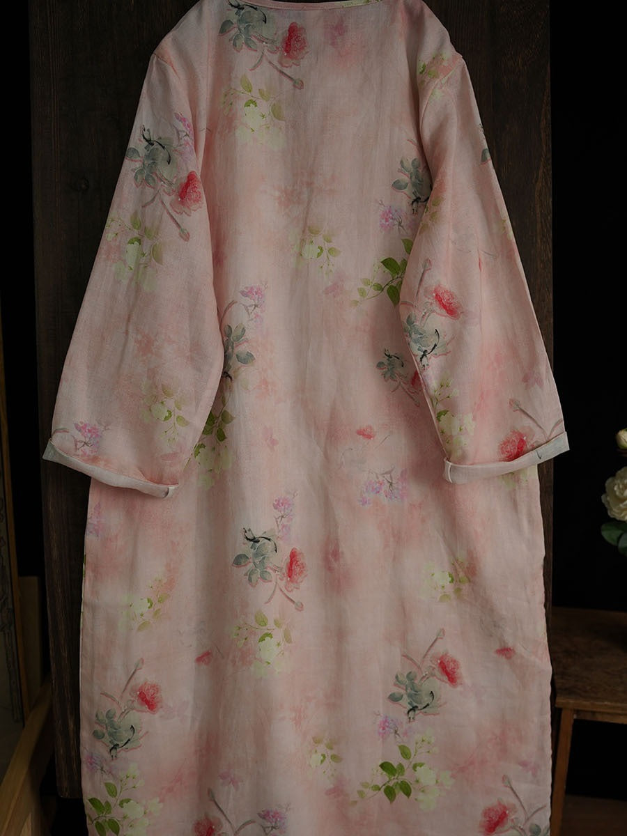 Women Artsy Floral Summer Ramie Dual-Layer Dress PA1014 Ada Fashion