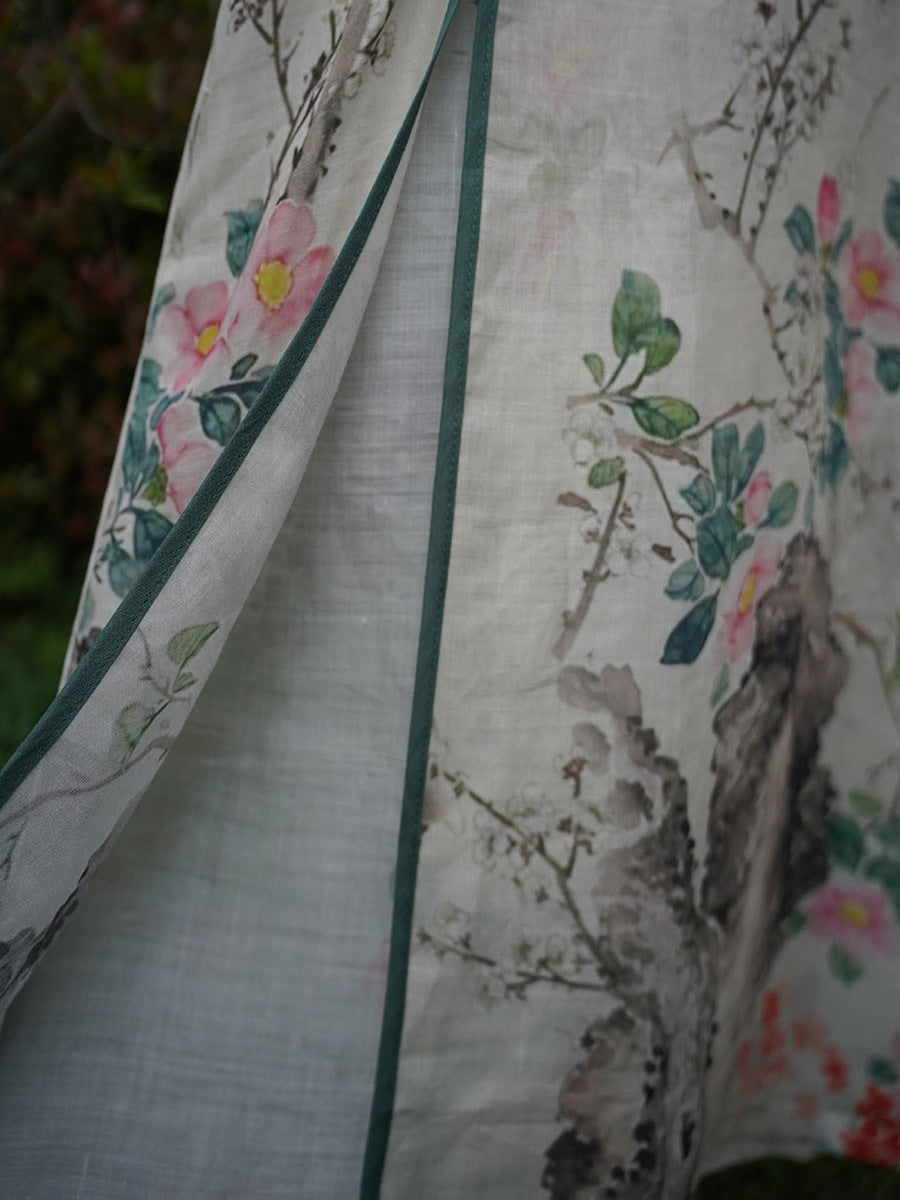 Women Ethnic Summer Flower Print Ramie Robe Dress XX1019 Ada Fashion