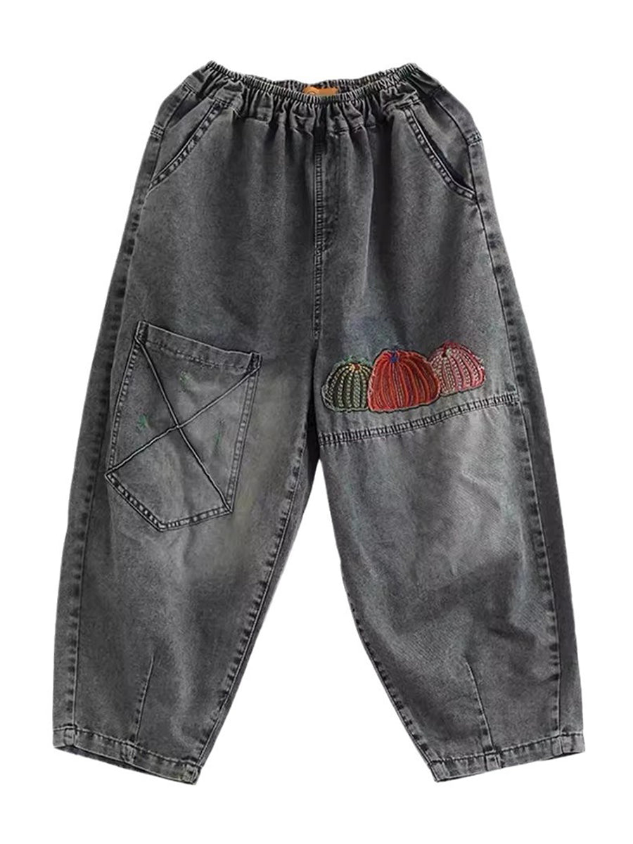 Women Summer Casual Embroidery Denim Harem Pants CV1047 Ada Fashion