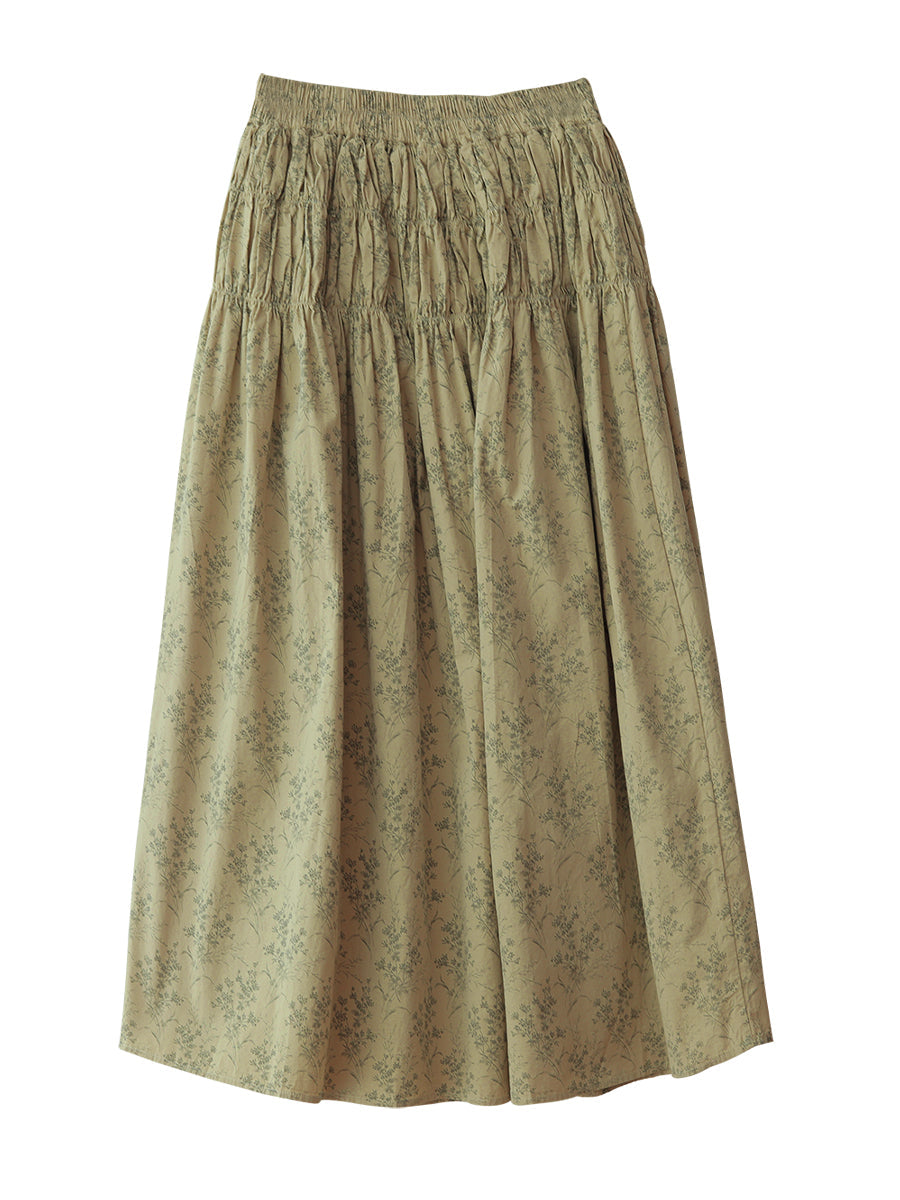 Women Summer Artsy Floral Shirred Cotton Skirt WE1042 Ada Fashion