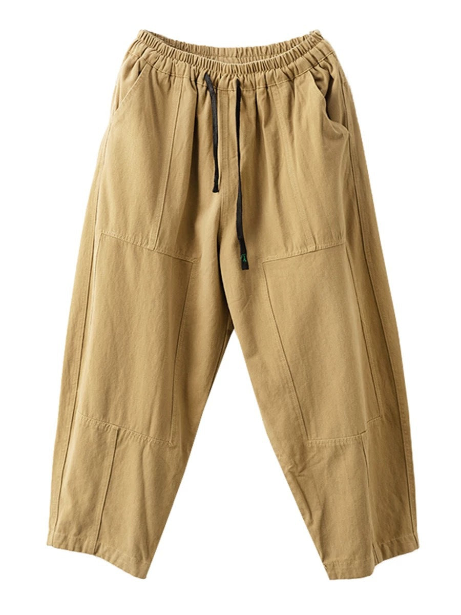 Women Autumn Vintage Solid Spliced Pocket Harem Pants AI1030 BUYKUD