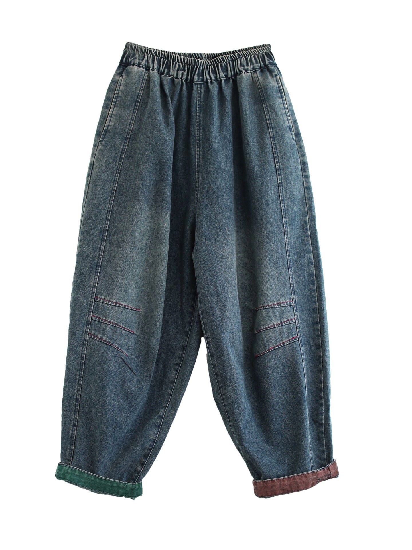Women Autumn Artsy Spliced Denim Harem AH1038 BK