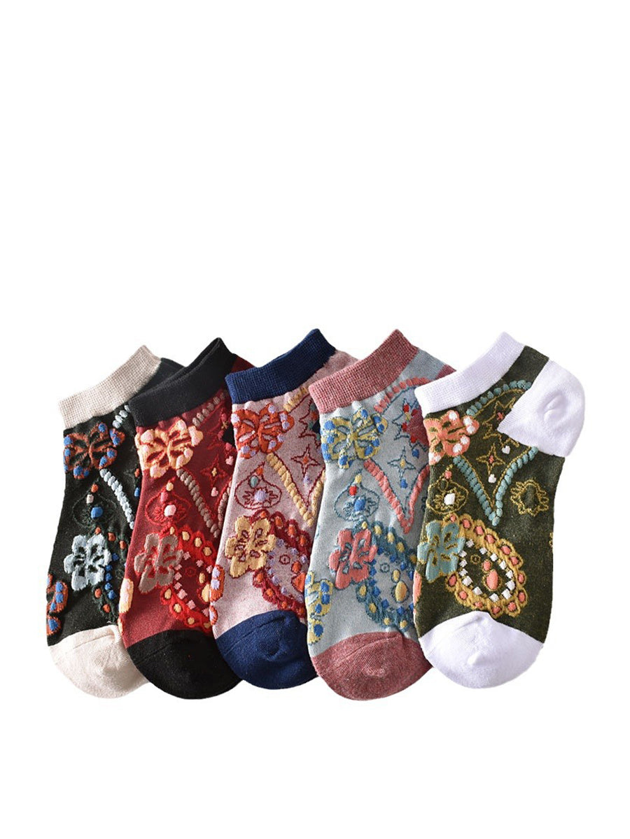 5 Pairs Women Summer Flower Jacquard Short Socks KL1039 Ada Fashion